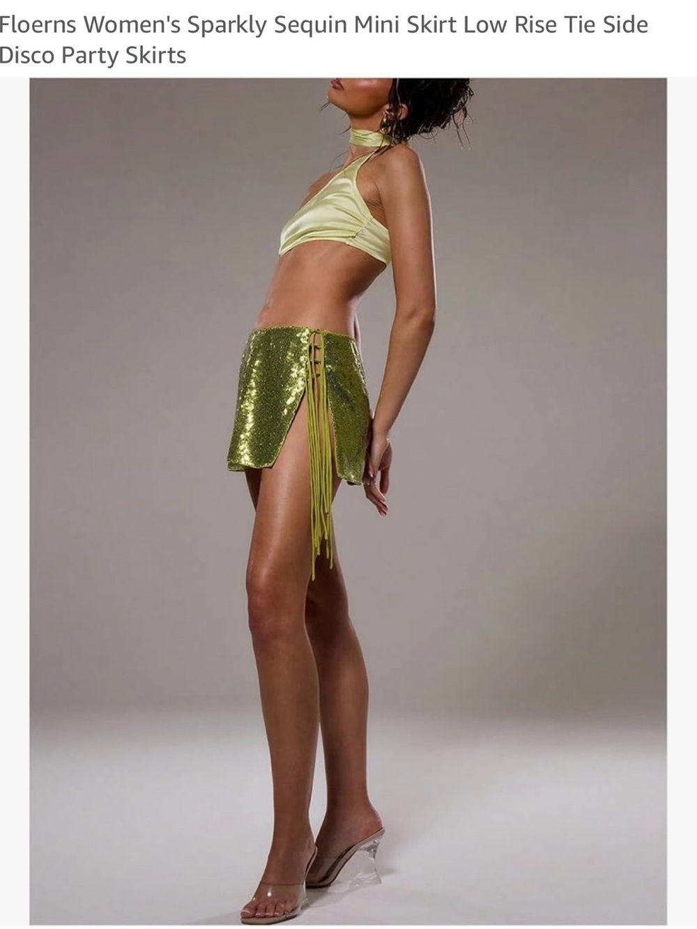 Amazon Lime Sequin Mini Skirt with Fringe Lace-Up Side